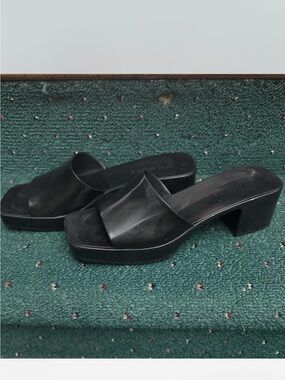 Steve Madden Black Platform Block Heel Slide Sandals
